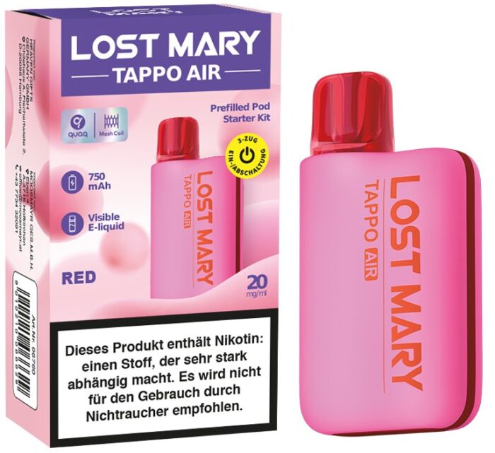 LOST MARY TAPPO AIR Starter Kit | Pink (Inkl. 1 Pod Strawberry Ice) 20mg/ml